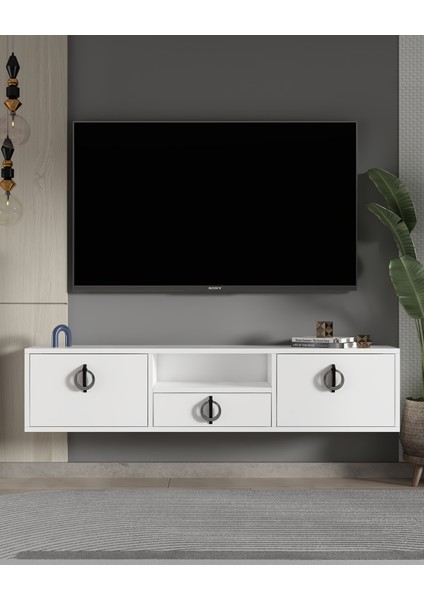1321DROPCT-32 Duvara Montaj Tv Sehpası Beyaz-Gümüş