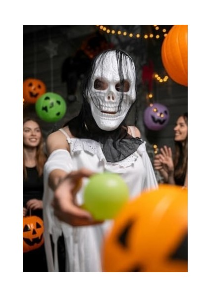 Halloween Maske Iskelet Kuru Kafa Tüllü Siyah Beyaz fiyatları