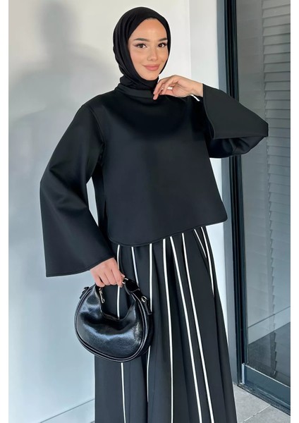 Sırt Fermuarlı Bluz Şerit Desenli Bel Lastiklli Etek Tesettür Ikili Takım P-00018876 modelleri