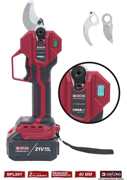 10 Pilli Kızaklı 2.1m Uzatma Kollu Bakır Sargı Yedek Bıçaklı 40MM Dijital Bağ Makası DFL-207 fiyatları