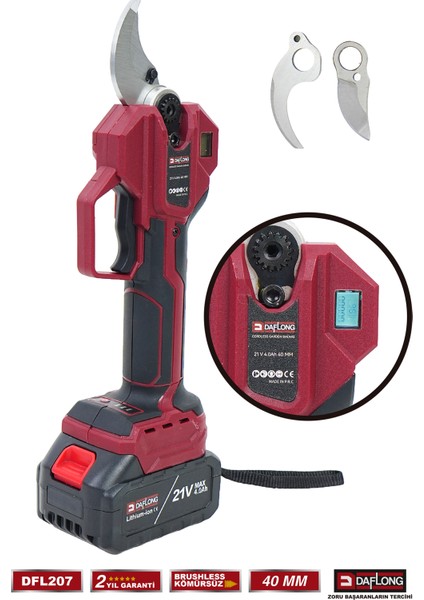 10 Pilli Kızaklı 2.1m Uzatma Kollu Bakır Sargı Yedek Bıçaklı 40MM Dijital Bağ Makası DFL-207 modelleri