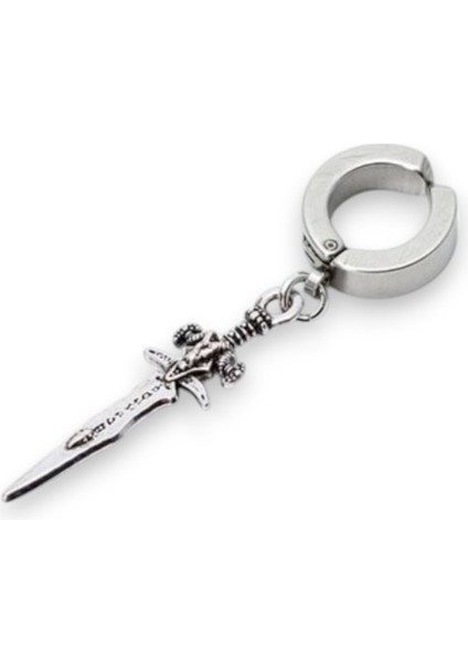 Sıkıştırmalı Deliksiz Kılıç Model Sallantılı Erkek Kadın Unisex Çelik Gri Küpe Ear Cuff 1 Adet fiyatları