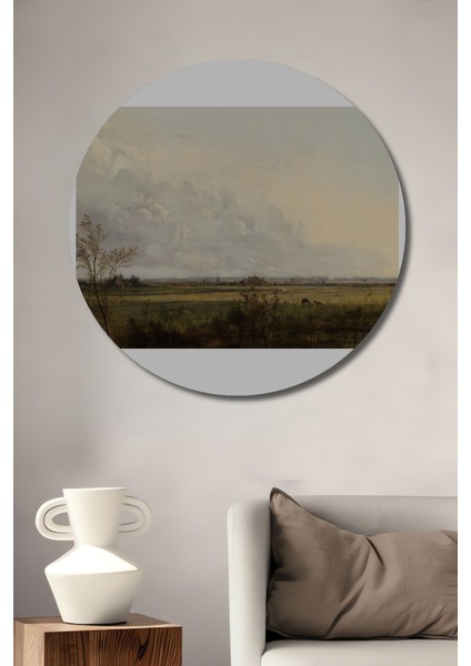 Dekoratif Ahşap Yuvarlak Tablo Geniş Düzlükler Manzarası