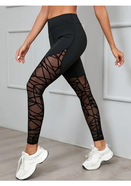 Yüksek Bel Geometrik Desen File Detaylı Dalgıç Tayt fırsatları