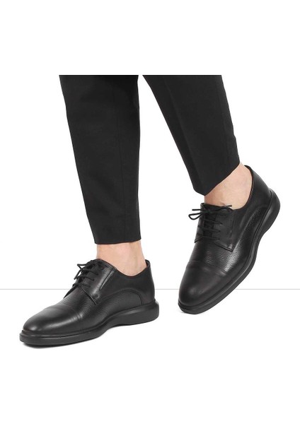 Erkek Siyah Bağcıklı Deri Ayakkabı