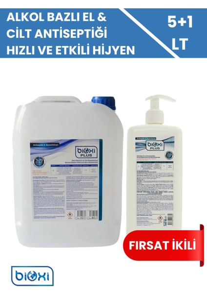 ® Alkol ve QAC Bazlı El ve Cilt Antiseptik Dezenfektan 5 LT + 1 LT Hediyeli | Güvenli ve Etkili Koruma
