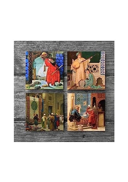 Satranç Oyunu, Kaplumbağa Terbiyecisi, Iki Müzisyen Kız, Göreme Halı Tüccarı Taş Altlığı Seti - 4 Parça - Dekoratif, Mutfak Aksesuarı, 10X10 Cm, Kaydırmaz Tabanlı SC141 fiyatları