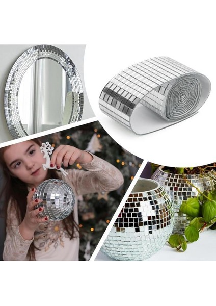 3 Rulo Gümüş Renk Aynalı Mozaik Taşlı Dekor Bant Yapışkanlı Kare Cam Ayna Taş Parti Süsleme Bandı fiyatları