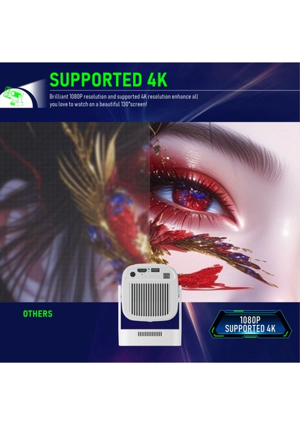 Sinoy Smart Projector, 1080P, 200 AINSI Lumen, Android 11, WiFi 6, 4K Destekli