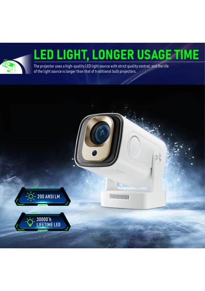 Sinoy Smart Projector, 1080P, 200 AINSI Lumen, Android 11, WiFi 6, 4K Destekli