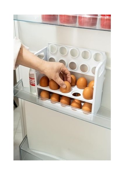 Yumurtalık Buzdolabı Raf Düzenleyici – 30’lu Yumurta Kutusu | 3 Katlı Yumurta Organizeri, Şeffaf ve Yer Tasarruflu Saklama Kabı (22CM*12CM*26CM) modelleri