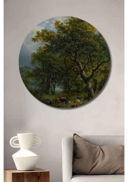 Dekoratif Ahşap Yuvarlak Tablo Ormanda Yürüyüş