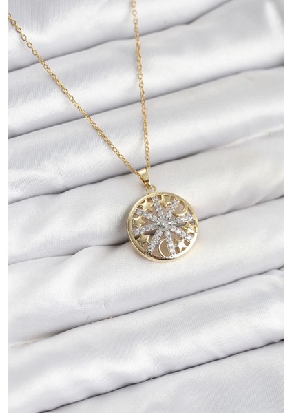 316L Çelik Zincir Gold Renk Zirkon Taşlı Kadın Kolye