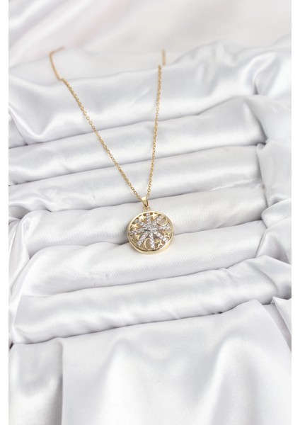 316L Çelik Zincir Gold Renk Zirkon Taşlı Kadın Kolye fiyatları