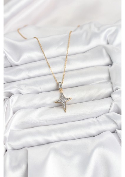316L Çelik Zincir Gold Renk Kutup Yıldızı Model Zirkon Taşlı Kadın Kolye fiyatları