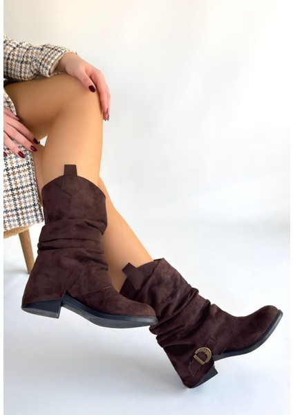 Kahverengi Süet Körüklü Kadın Topuklu Çizme fiyatları