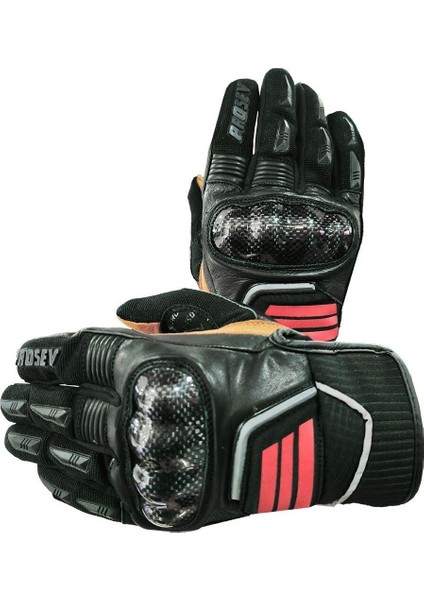 Motosiklet Eldiveni Carbon Fiber Full Koruma Deri Leather Motorcu Eldiven Siyah