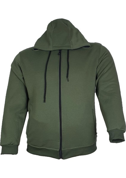 Büyük Beden Kapüşonlu Fermuarlı Kışlık Sweatshirt