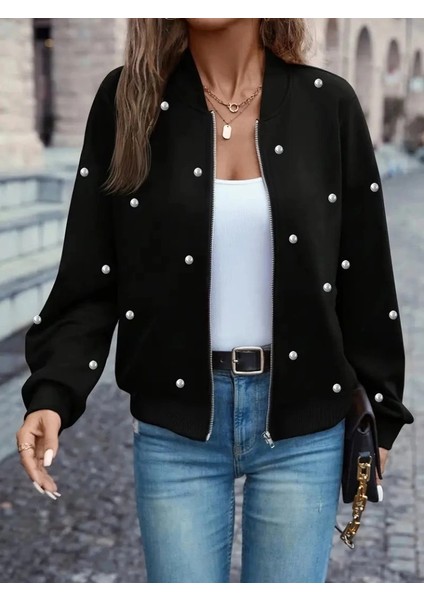 Mdb Kadın Uzun Kollu Önden Fermuarlı Incili Kısa Modal Ceket fiyatları