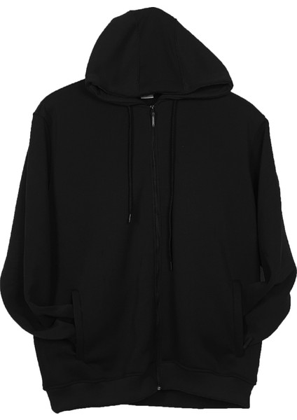 Büyük Beden Kapüşonlu Fermuarlı Kışlık Sweatshirt