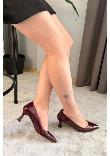 Kadın Sity Bordo Rugan 6 cm Ince Topuklu Stiletto fiyatları
