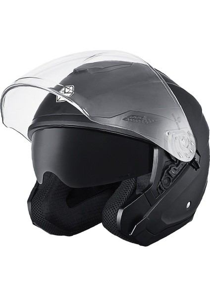 Motosiklet Yarım Açık Kask Güneş Vizörlü Motor Kask Mat Black