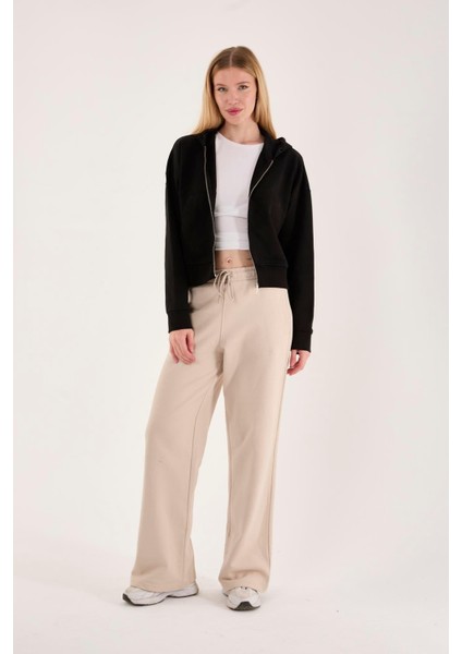 %100 Pamuk Kapüşonlu Fermuarlı Kadın Sweatshirt