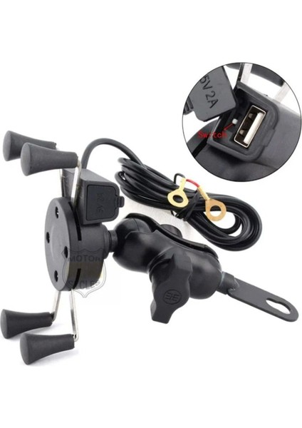 Motosiklet Şarjlı Telefon Tutucu Scooter Unıversal Ayna Bağlantı Aparatlı Motor Telefon Tutucu
