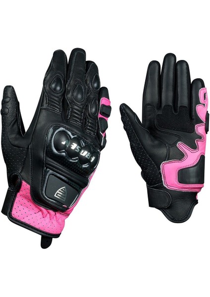 Motosiklet Kadın Eldiveni Carbon Titanium Full Koruma Deri Leather Motorcu Eldiven Pink