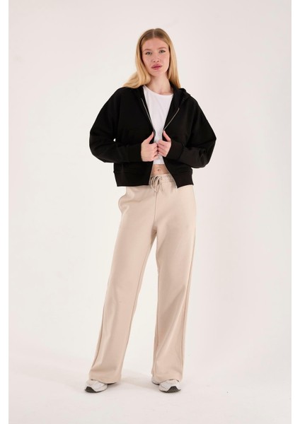 %100 Pamuk Kapüşonlu Fermuarlı Kadın Sweatshirt