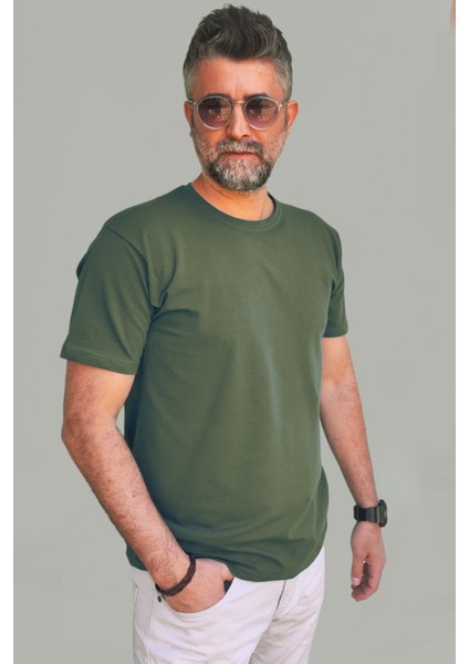 Erkek Beyaz-Siyah-Laci-Yeşil Slim Fit Bisiklet Yaka Pamuk Elastan 4'lü Basic Tişört indirimleri