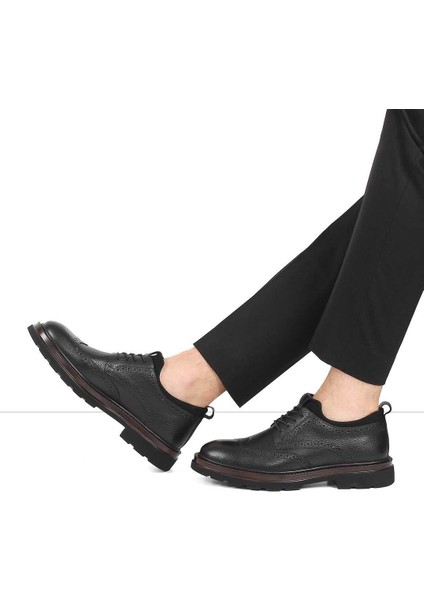 Erkek Siyah Bağcıklı Kalın Tabanlı Deri Ayakkabı