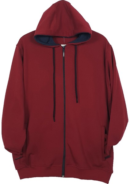 Büyük Beden Kapüşonlu Fermuarlı Kışlık Sweatshirt