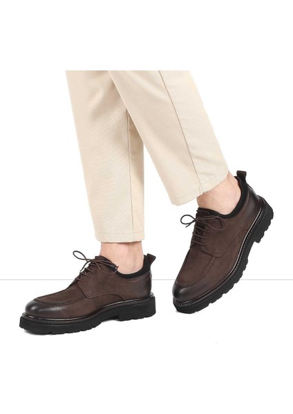 Erkek Kahverengi Bağcıklı Kalın Tabanlı Nubuk Deri Ayakkabı fiyatları