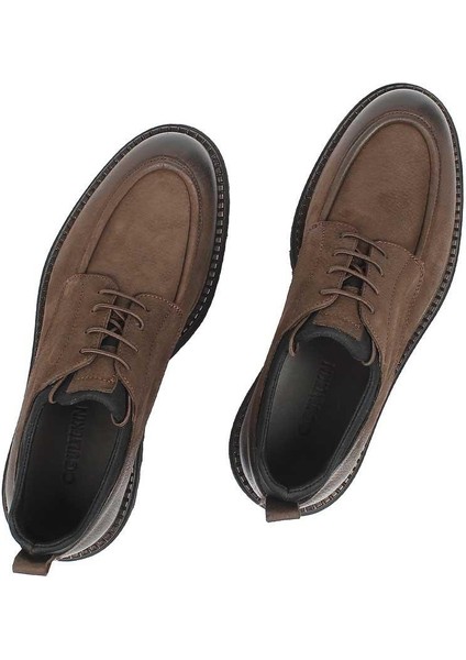 Erkek Kahverengi Bağcıklı Kalın Tabanlı Nubuk Deri Ayakkabı