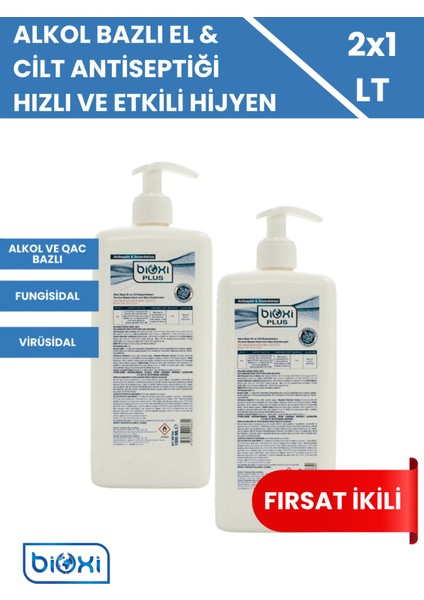 ® Alkol ve QAC Bazlı El ve Cilt Antiseptik Dezenfektan 1 LT X 2 ADET | Güvenli ve Etkili Koruma