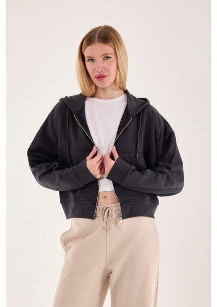 %100 Pamuk Kapüşonlu Fermuarlı Kadın Sweatshirt modelleri