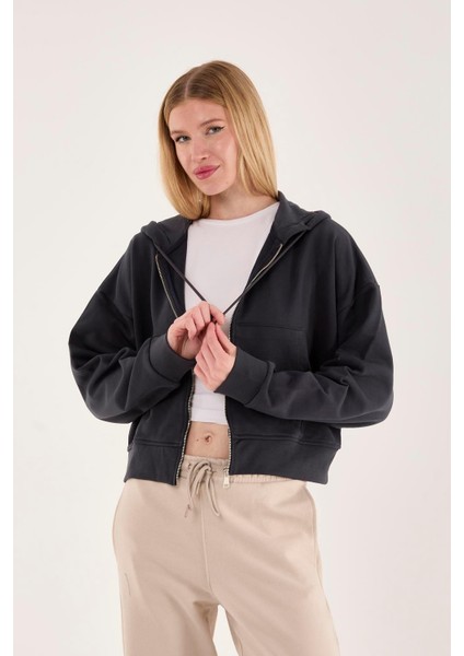 %100 Pamuk Kapüşonlu Fermuarlı Kadın Sweatshirt fırsatları