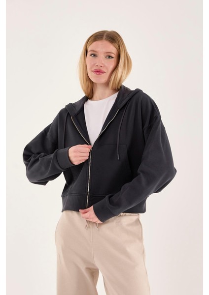 %100 Pamuk Kapüşonlu Fermuarlı Kadın Sweatshirt indirimleri