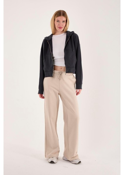 %100 Pamuk Kapüşonlu Fermuarlı Kadın Sweatshirt