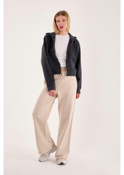 %100 Pamuk Kapüşonlu Fermuarlı Kadın Sweatshirt