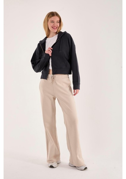 %100 Pamuk Kapüşonlu Fermuarlı Kadın Sweatshirt