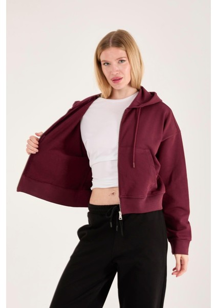 %100 Pamuk Kapüşonlu Fermuarlı Kadın Sweatshirt modelleri