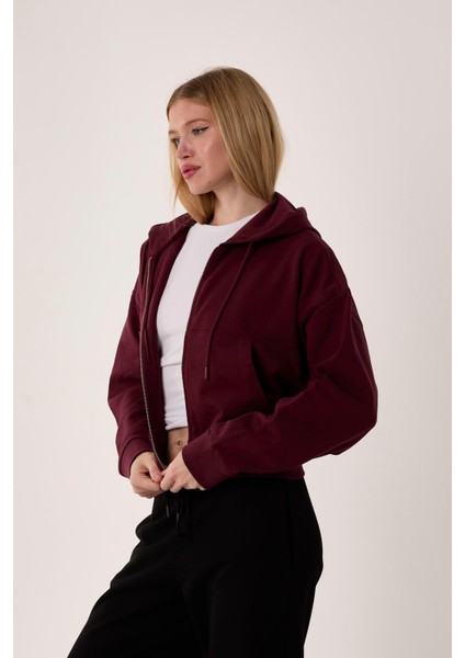 %100 Pamuk Kapüşonlu Fermuarlı Kadın Sweatshirt fırsatları