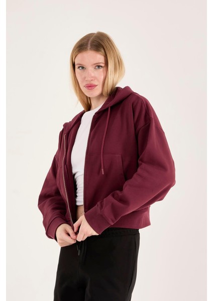 %100 Pamuk Kapüşonlu Fermuarlı Kadın Sweatshirt indirimleri