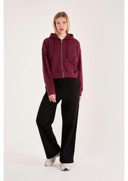 %100 Pamuk Kapüşonlu Fermuarlı Kadın Sweatshirt