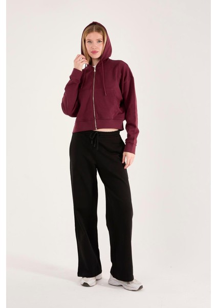 %100 Pamuk Kapüşonlu Fermuarlı Kadın Sweatshirt