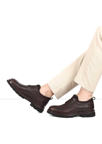 Erkek Kahverengi Bağcıklı Kalın Tabanlı Deri Ayakkabı fiyatları