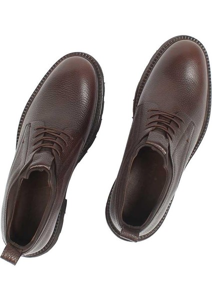 Erkek Kahverengi Bağcıklı Kalın Tabanlı Deri Ayakkabı