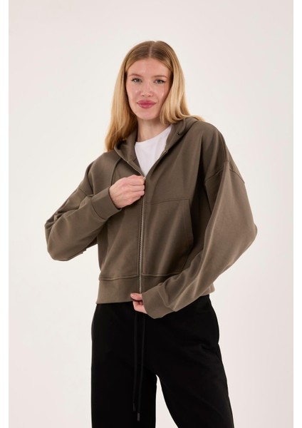 %100 Pamuk Kapüşonlu Fermuarlı Kadın Sweatshirt modelleri